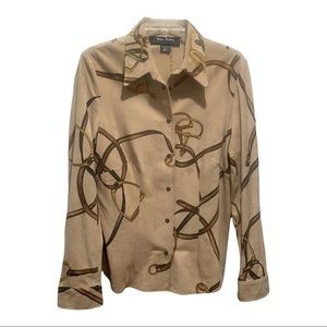 Comme Toujours suede shirt with equestrian horse-bit design women’s size 12